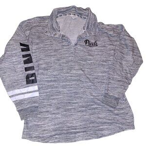 *READ* Victorias Secret Pink Gray Pullover Sweatshirt S Snap Collar Long Sleeve
